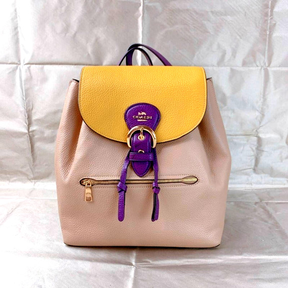 Coach C5788 Kleo Backpack Colorblock Refined Pebble Leather Taupe Multi - Picture 1 of 6